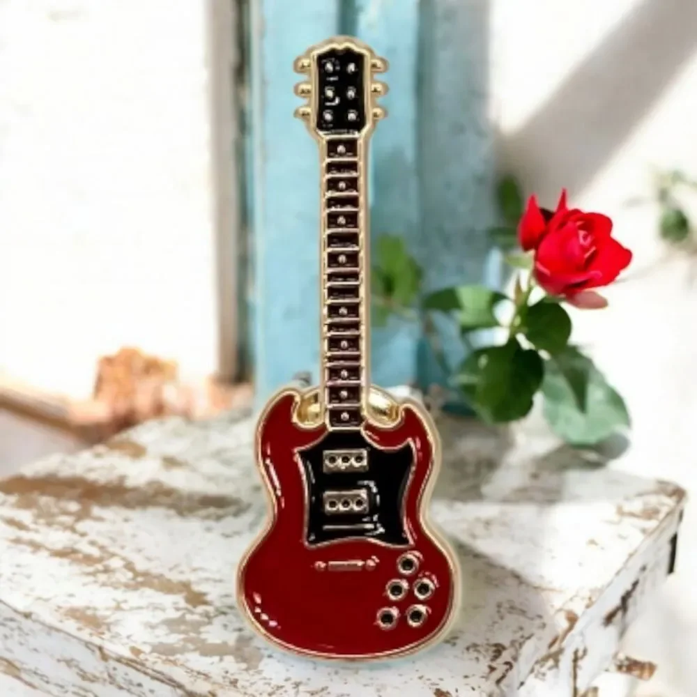 Red Guitar Enamel Pin Musician Lapel Pin Rock Band Backpack Accessory